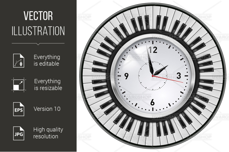 realistic-office-clock-and-piano-keys
