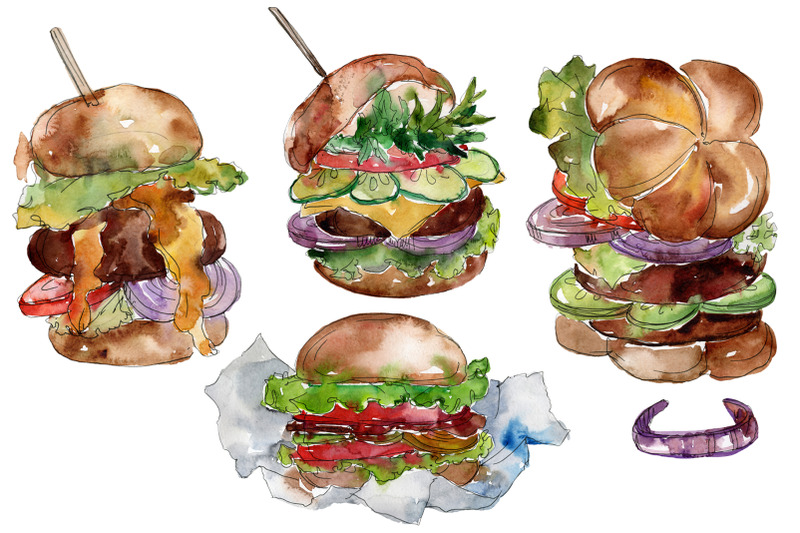 city-hamburger-watercolor-png