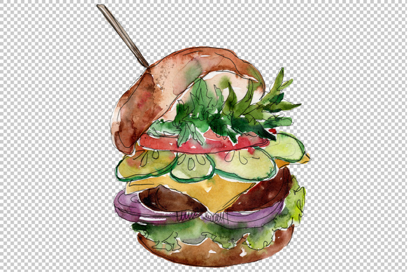 city-hamburger-watercolor-png