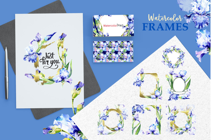 blue-watercolor-irises-png-set