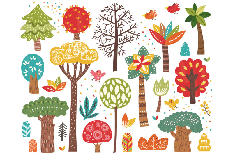 cute-colorful-tree-elements-set