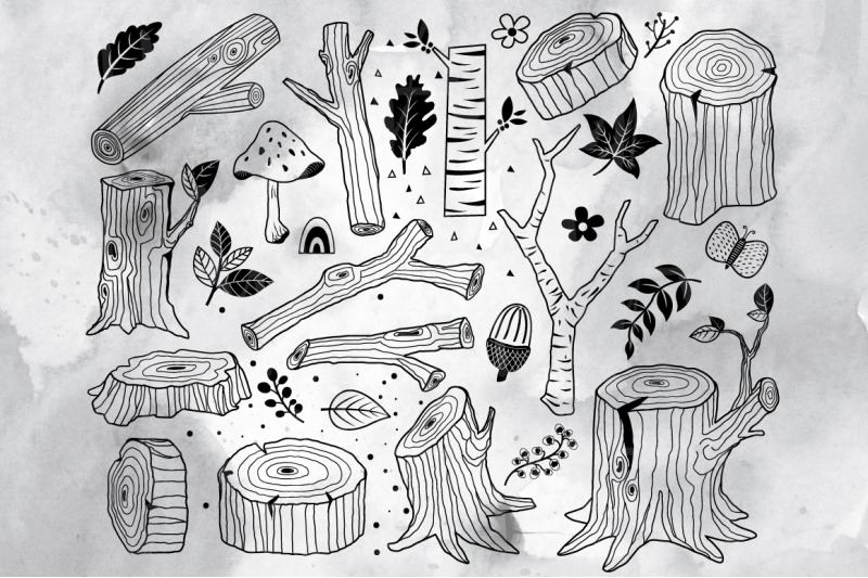hand-draw-nature-wood-logs-elements