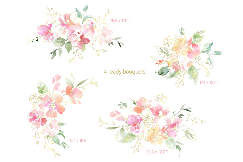 pink-gold-watercolor-flowers-frames-wreaths-png