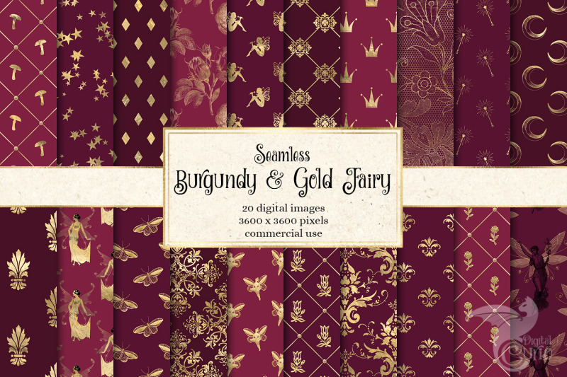 burgundy-and-gold-fairy-digital-paper