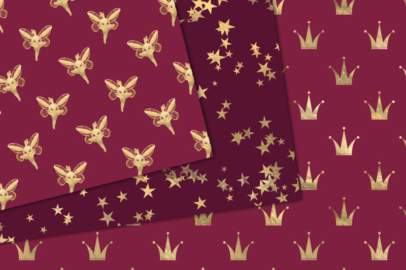 burgundy-and-gold-fairy-digital-paper