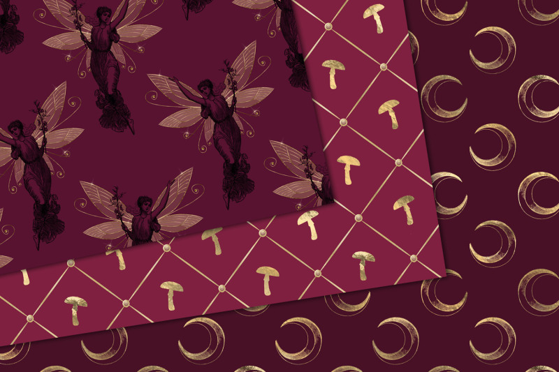 burgundy-and-gold-fairy-digital-paper