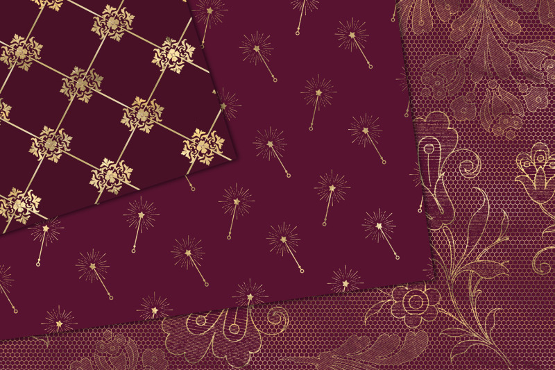 burgundy-and-gold-fairy-digital-paper