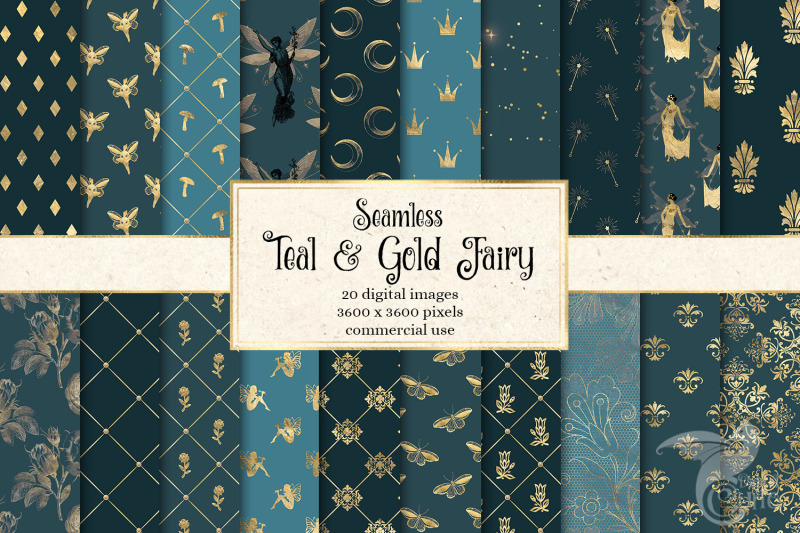 teal-and-gold-fairy-digital-paper