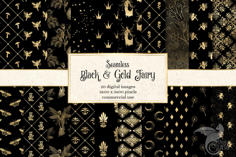 black-and-gold-fairy-digital-paper