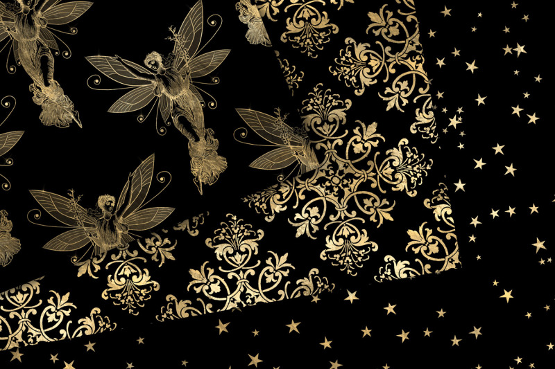 black-and-gold-fairy-digital-paper