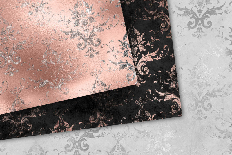 gray-and-rose-gold-damask-digital-paper