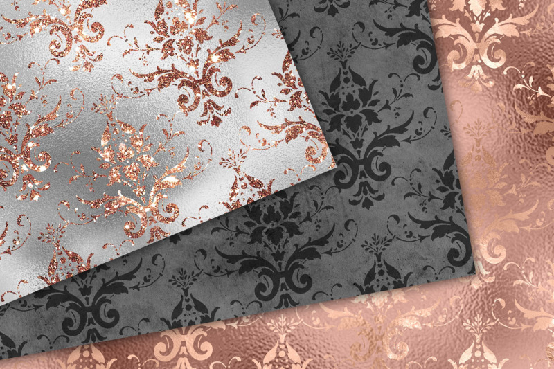 gray-and-rose-gold-damask-digital-paper