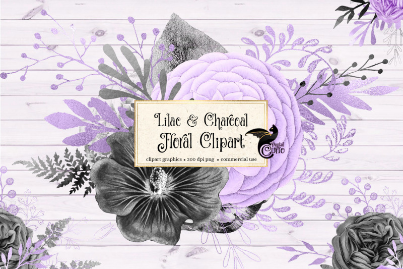 lilac-and-charcoal-floral-clipart