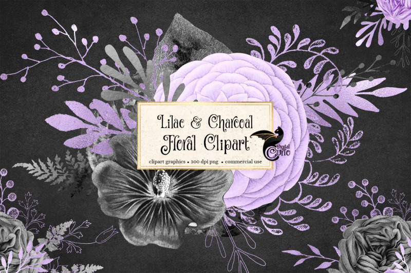 lilac-and-charcoal-floral-clipart