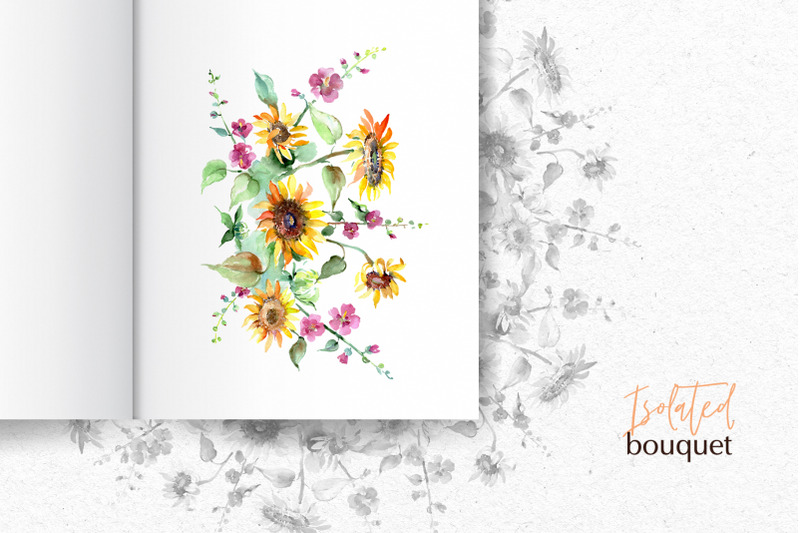 bouquets-with-sunflowers-watercolor-png