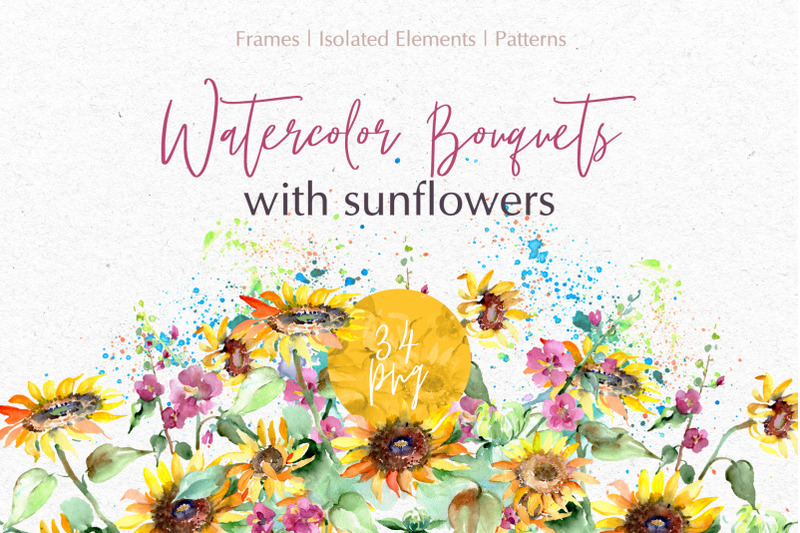 bouquets-with-sunflowers-watercolor-png