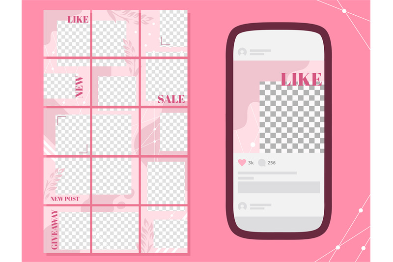 pink-post-template-social-media-puzzle-photo-frames-posts-flowers-po