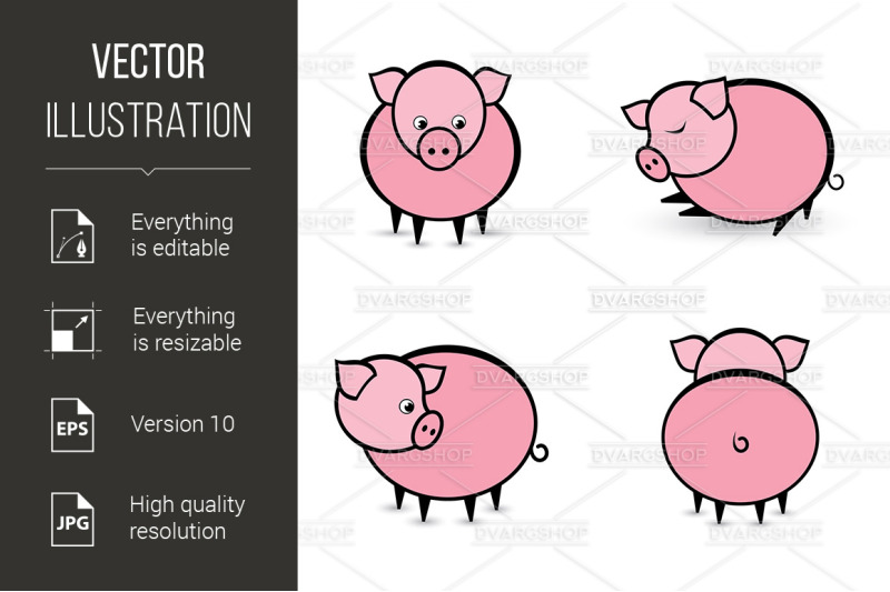 four-abstract-pigs-in-different-positions