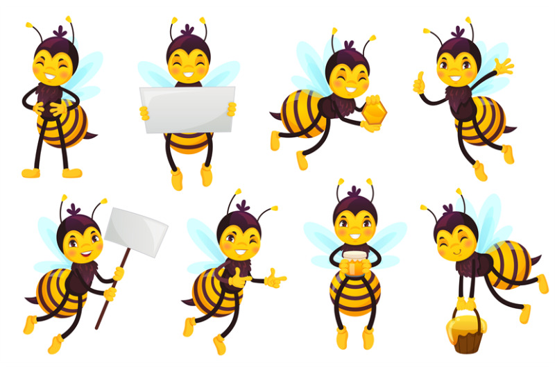 cartoon-bee-character-bees-honey-flying-cute-honeybee-and-funny-yell