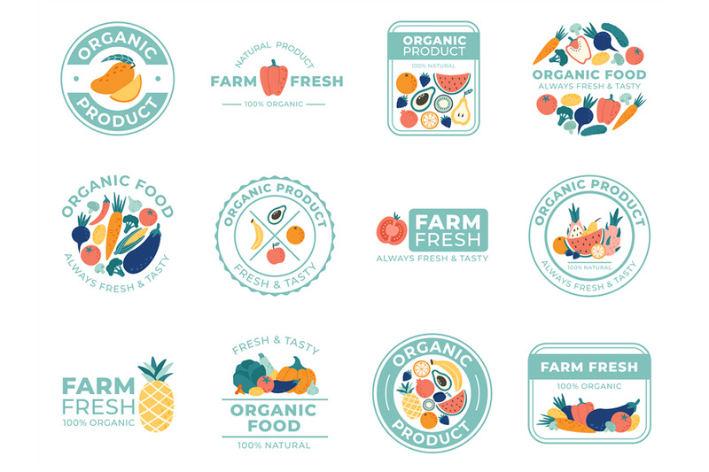 fresh-fruits-and-vegetables-badges-organic-food-natural-products-and