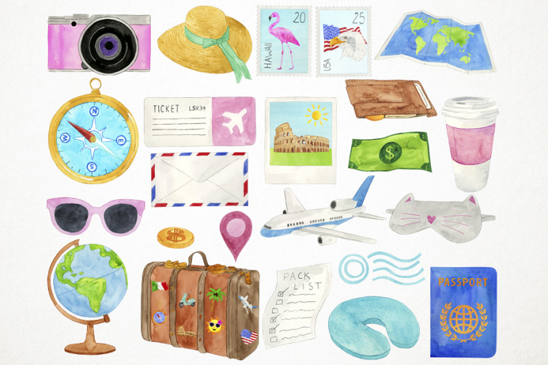 Watercolor Travel Clipart Graphic by peachycottoncandy · Creative