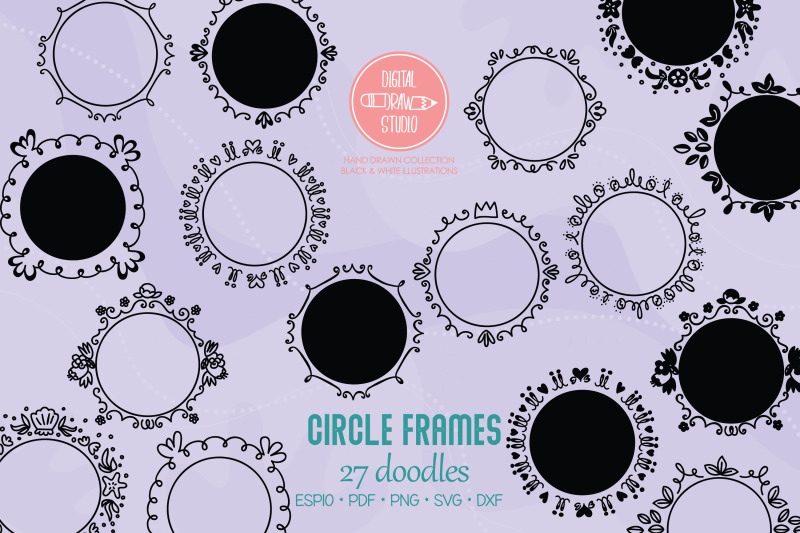 circle-doodle-frames-hand-drawn-round-border-monogram-wreath