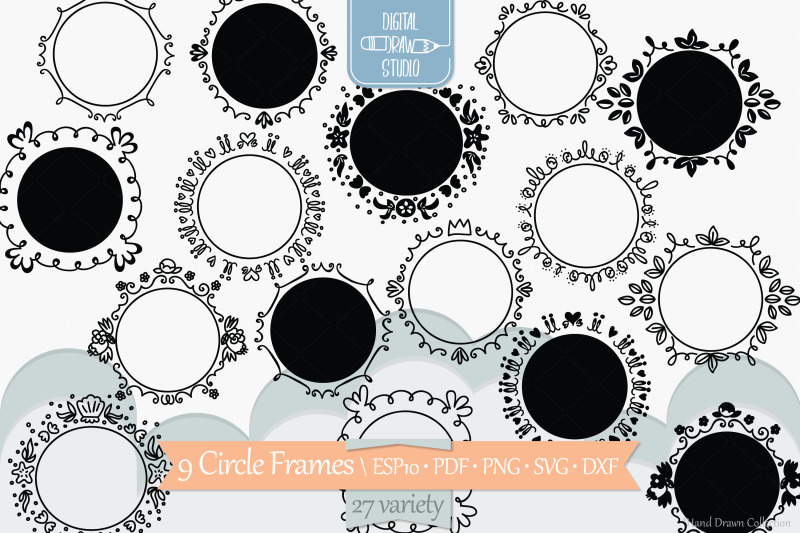 circle-doodle-frames-hand-drawn-round-border-monogram-wreath