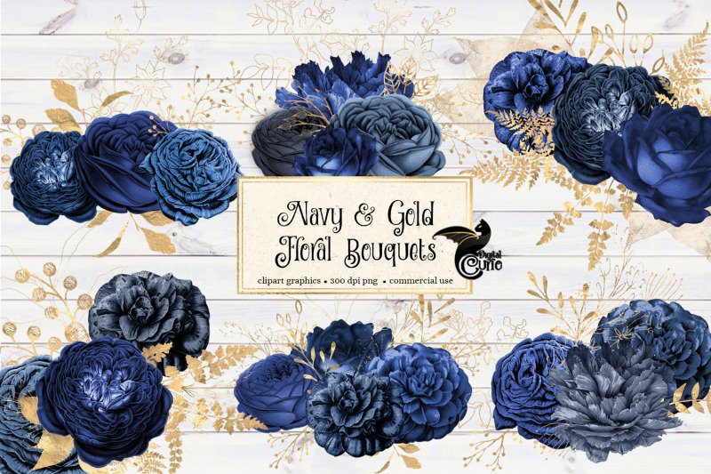 navy-and-gold-floral-bouquets