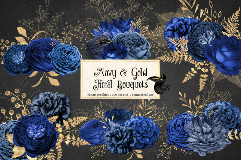 navy-and-gold-floral-bouquets