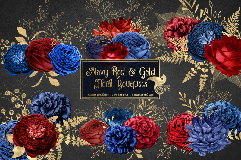 navy-red-and-gold-floral-bouquets