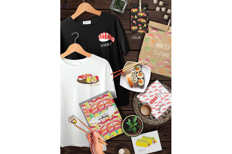 food-sushi-pizza-donuts-fuits-desserts-clipart-illustrations-set