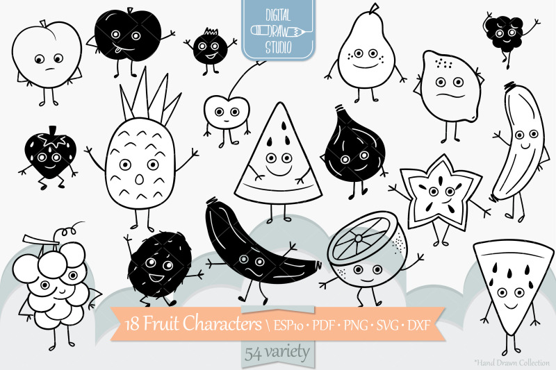 fruit-characters-hand-drawn-kawaii-food-cartoon