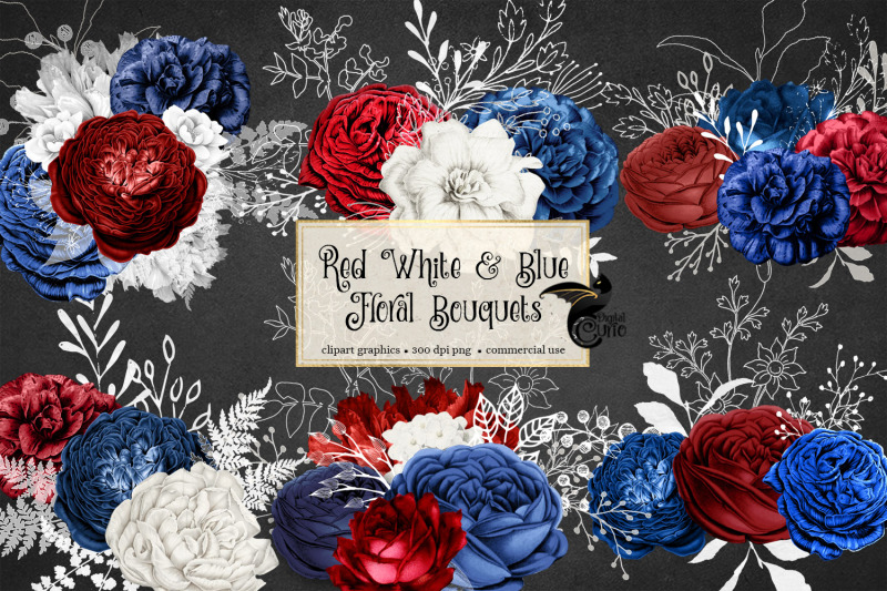 red-white-and-blue-floral-bouquets-clipart