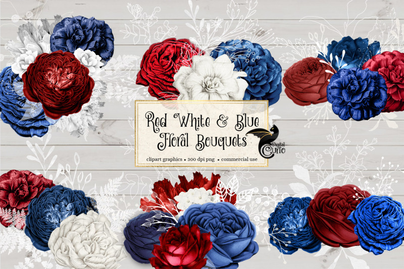 red-white-and-blue-floral-bouquets-clipart