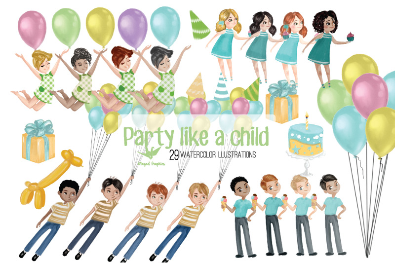 party-like-a-child-watercolor-illustration-set-of-29