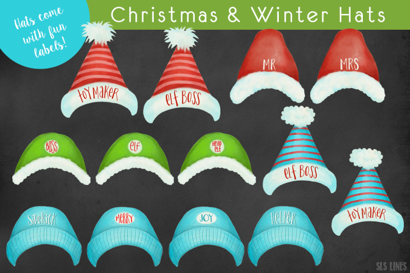 christmas-amp-winter-watercolor-hats-clipart