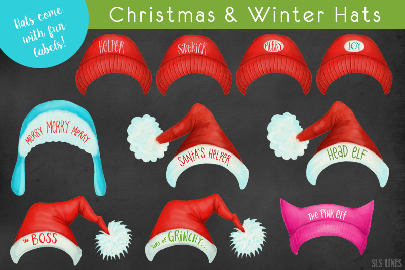 christmas-amp-winter-watercolor-hats-clipart
