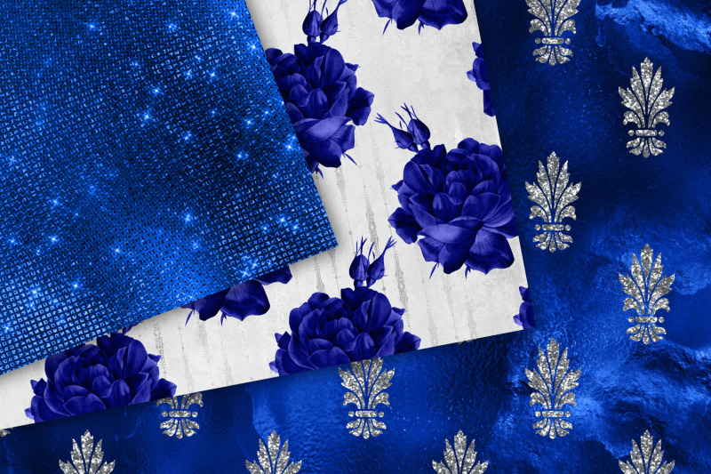 royal-blue-and-silver-floral-digital-paper