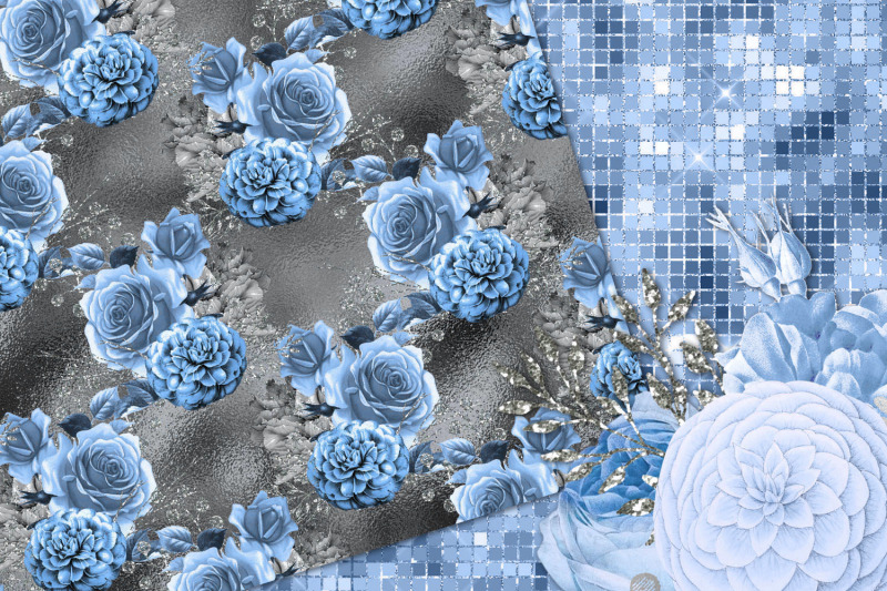 blue-and-silver-floral-digital-paper
