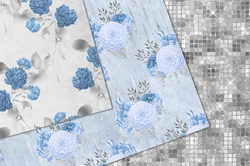 blue-and-silver-floral-digital-paper