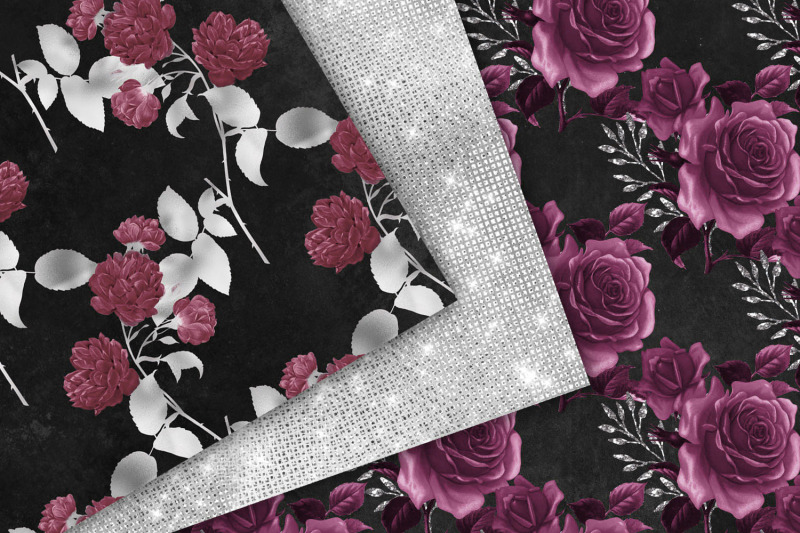 burgundy-and-silver-floral-digital-paper