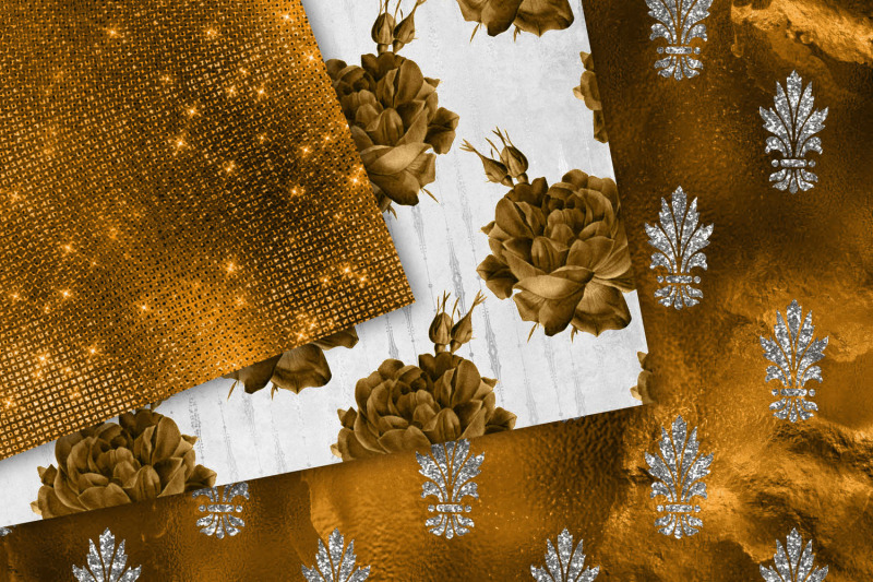 copper-and-silver-floral-digital-paper