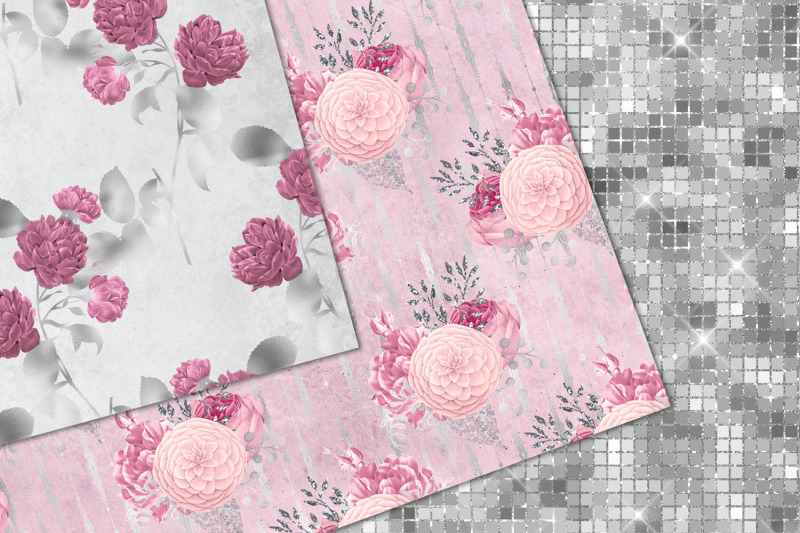 pink-and-silver-floral-digital-paper