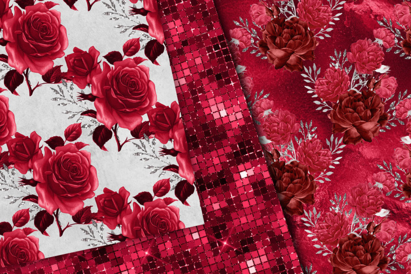 red-and-silver-floral-digital-paper