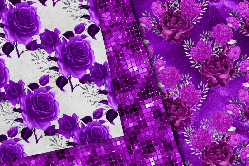 royal-purple-and-silver-floral-digital-paper