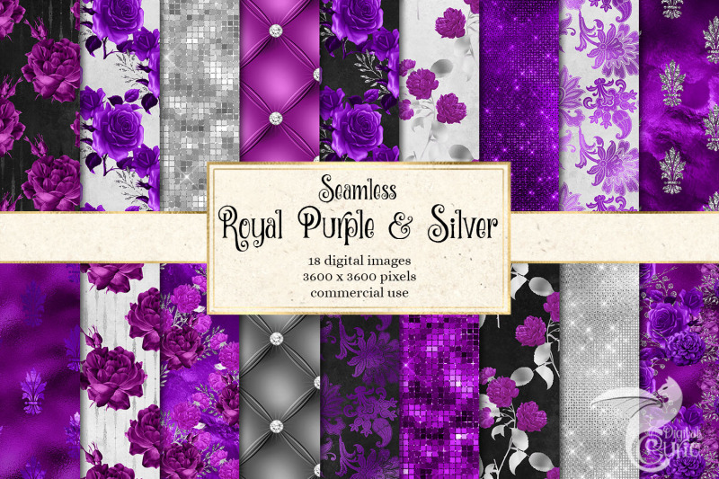 royal-purple-and-silver-floral-digital-paper