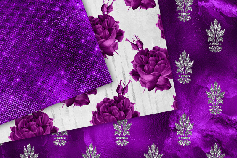 royal-purple-and-silver-floral-digital-paper