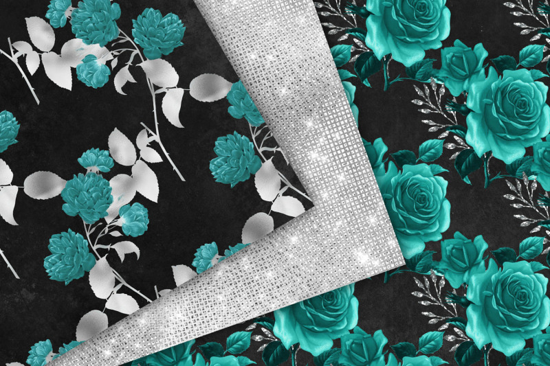 teal-and-silver-floral-digital-paper