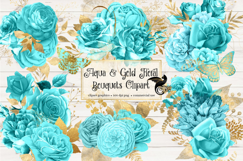 aqua-and-gold-floral-clipart