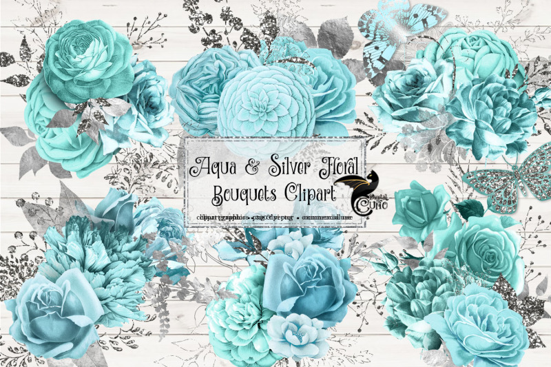 aqua-and-silver-floral-clipart